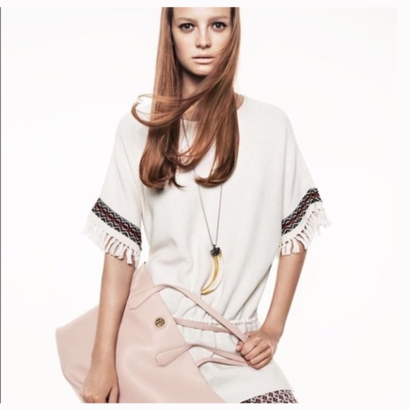 Tory Burch Tops - Tory Burch Boho Tunic Sweater with Fringe Cuffs